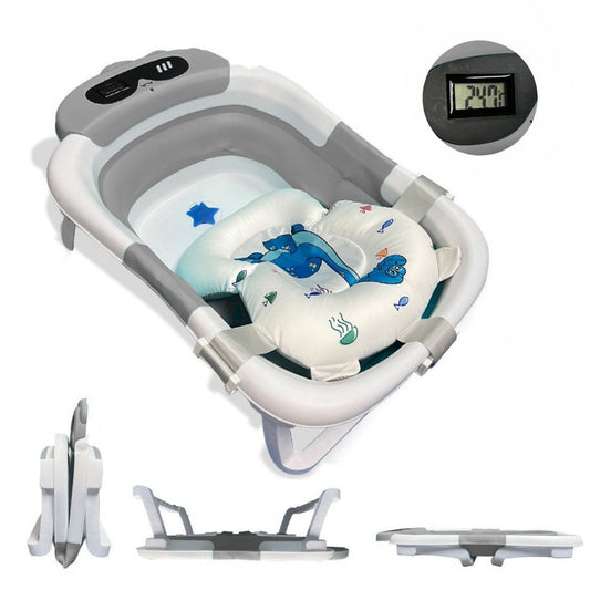 Bathby Bañera Plegable Para Bebés Recién Nacidos, Cojín Dinosaurio, Termómetro, Patas Antideslizantes (gris Dinosaurio)
