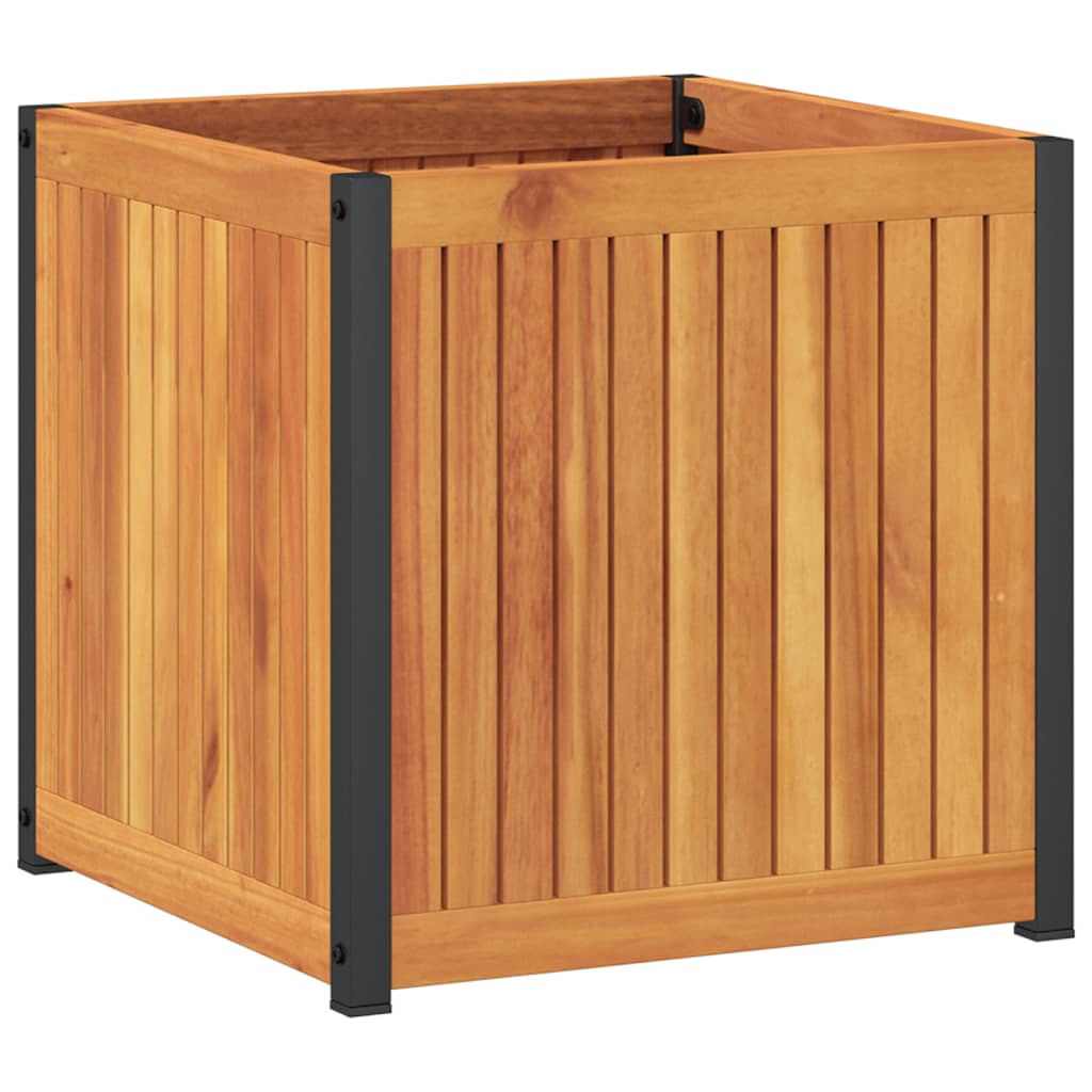 Jardinera De Madera Maciza De Acacia Y Acero 45x45x44 Cm_0