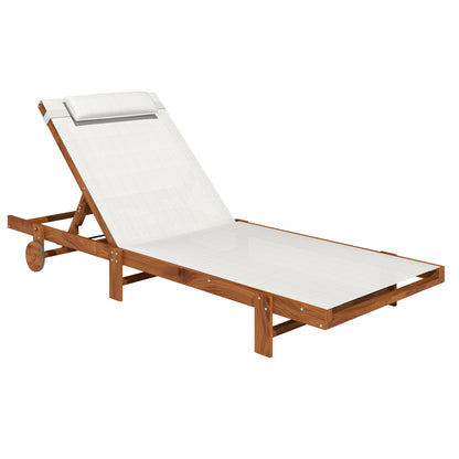 Outsunny Tumbona Reclinable De Madera Con Ruedas Respaldo Ajustable Blanca_0