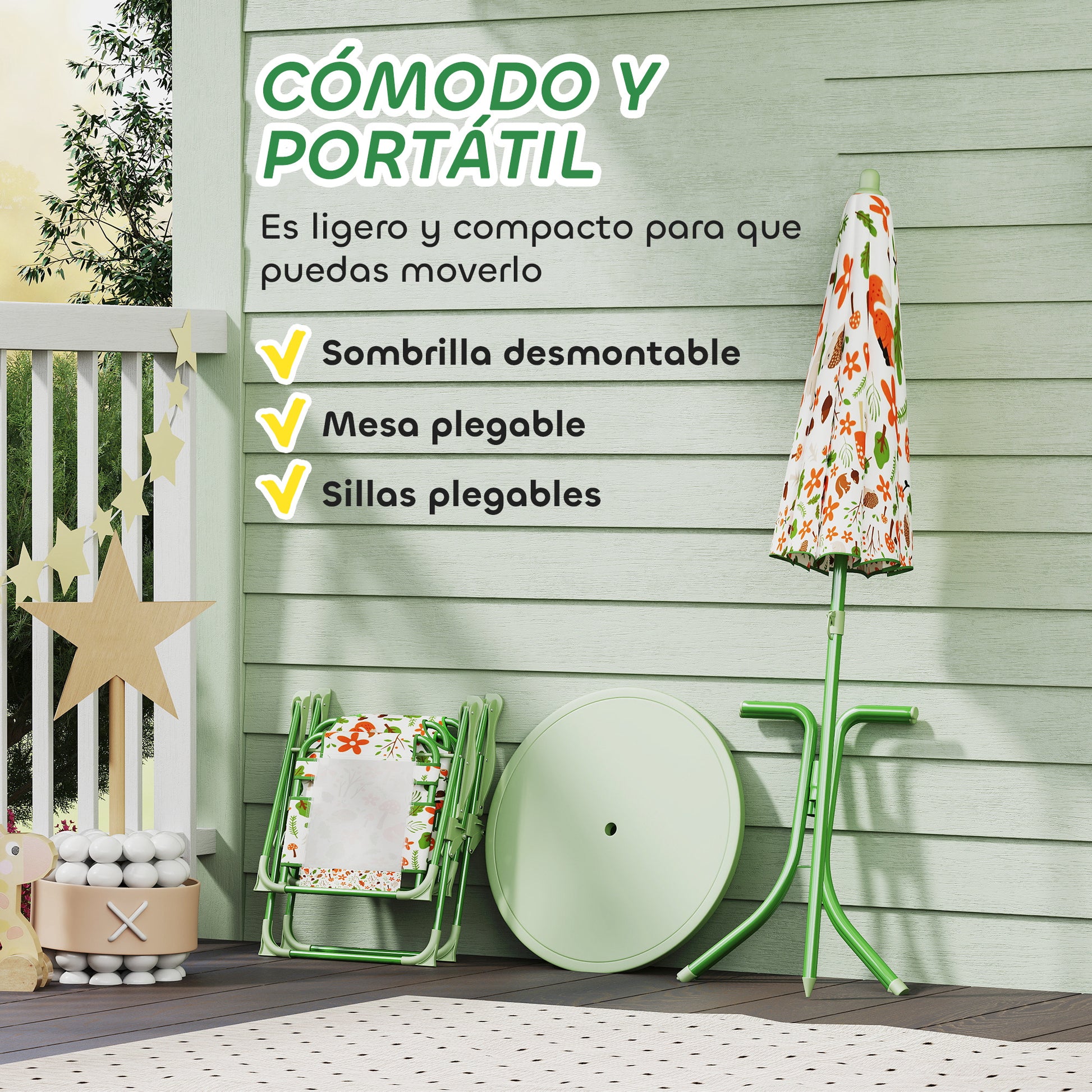 Aiyaplay Conjunto De Mesa Y Sillas Infantil De Jardín De 4 Piezas Verde_5