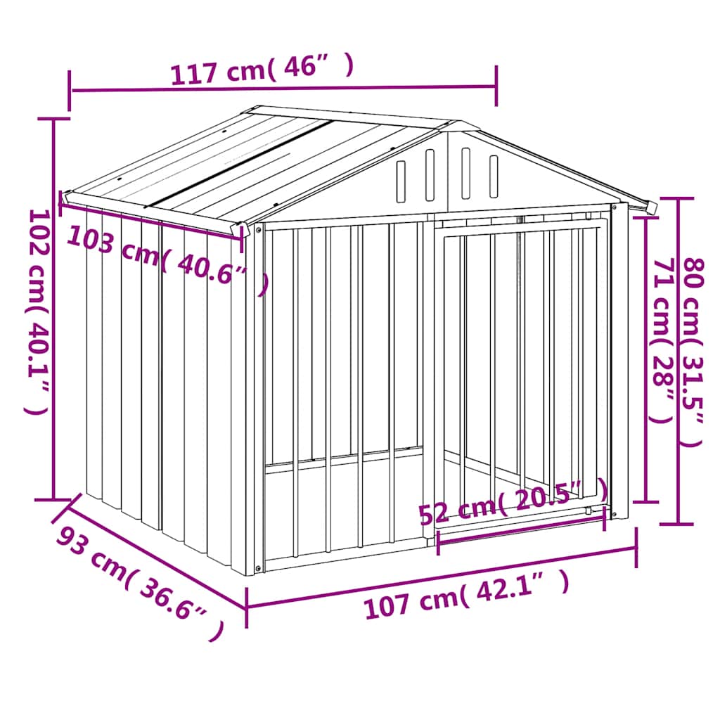Caseta Perros Con Tejado Acero Galvanizado Negro 117x103x102 Cm_4