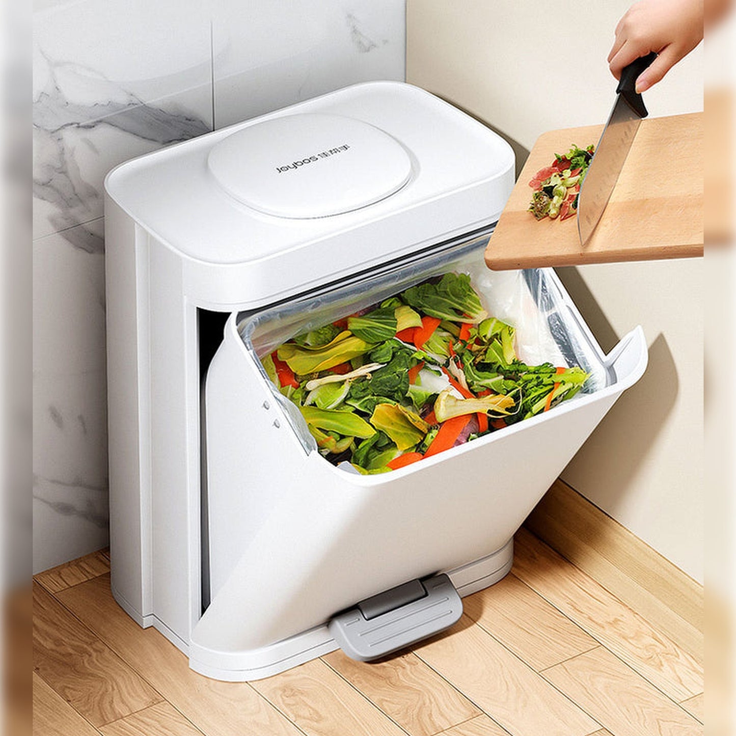 Cubo De Basura De 15,9l Con Tapa Y Pedal De Manos Libres Joybos_4