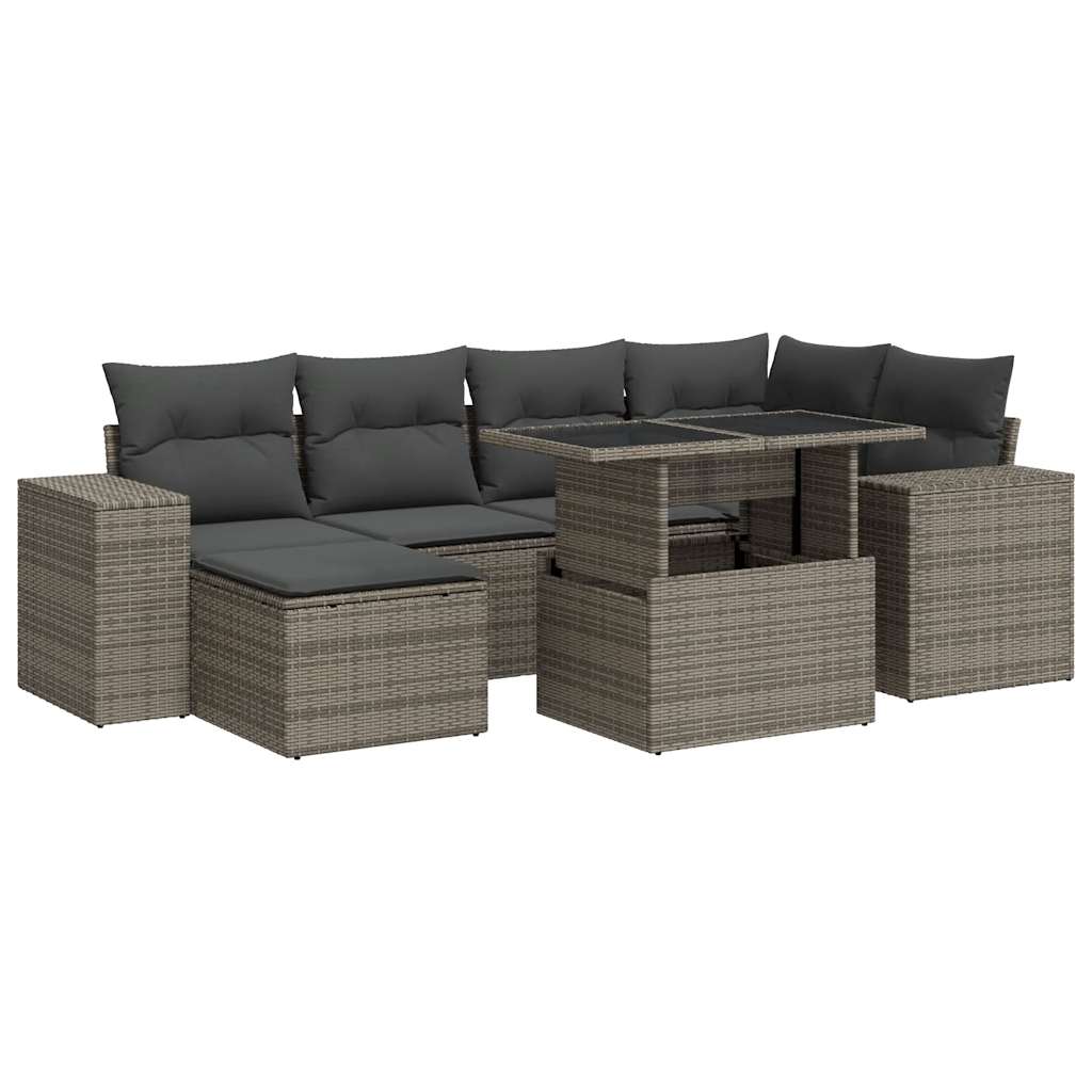 Set De Sofás De Jardín 7 Pzas Con Cojines Ratán Sintético Gris / Vetonek_4