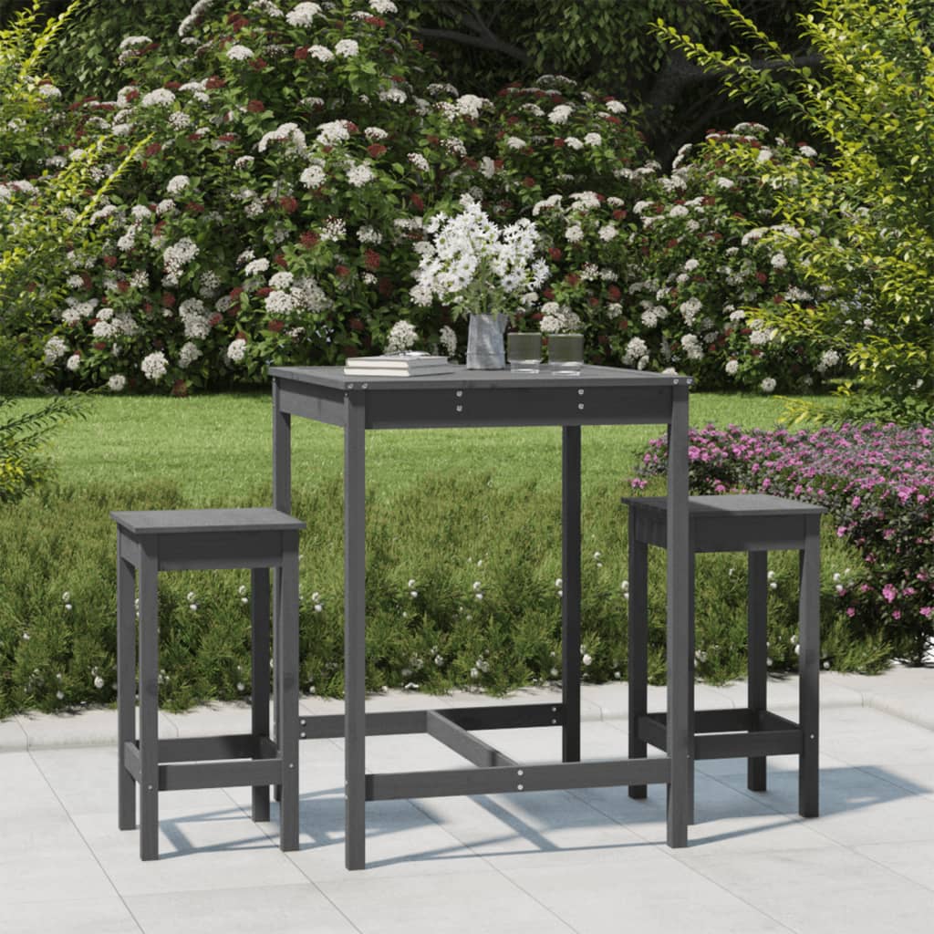 Vidaxl Set De Mesa Y Taburetes Altos Jardín 3 Piezas Madera Pino Gris_1