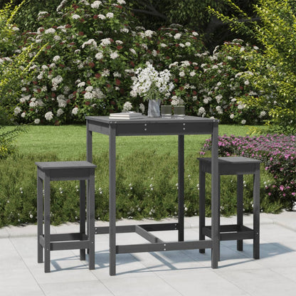Vidaxl Set De Mesa Y Taburetes Altos Jardín 3 Piezas Madera Pino Gris_1