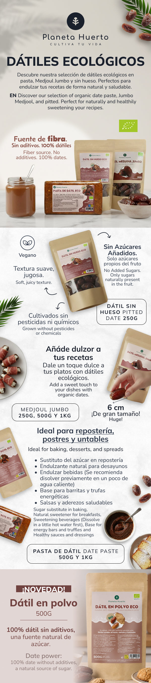 Tâmaras sem caroço biológicas Planeta Huerto 250 g