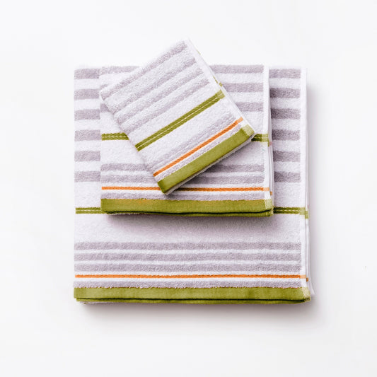 Set 3pc Toalla De Baño (tocador 30x50cm + Manos 50x90cm + Baño 70x140cm) 450gsm 100% Algodón Blanco Con Rayas Rainbow Be_0
