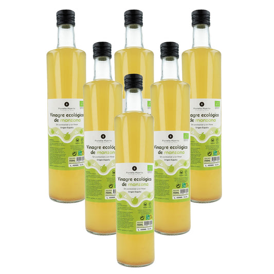 Embalagem de 6 vinagres de maçã biológicos não filtrados da Planeta Huerto, 750 ml.