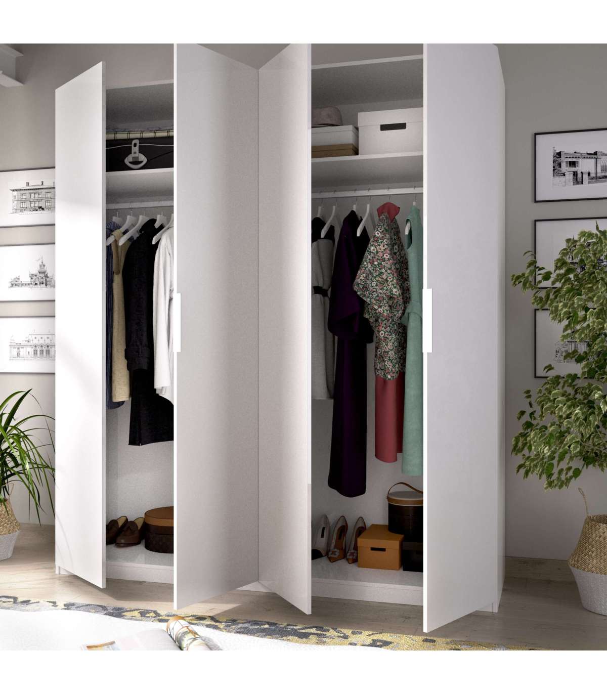 Armario Ropero Lucia Puertas Abatibles Acabado Blanco 204 Cm(alto)180 Cm(ancho)52 Cm(largo_4