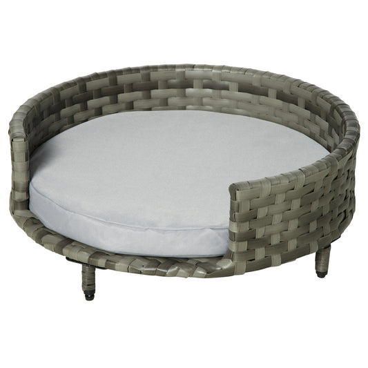 Pawhut Sofá Para Perros De Ratán Sintético Con Cojín Impermeable Ø60x20 Cm Gris_0