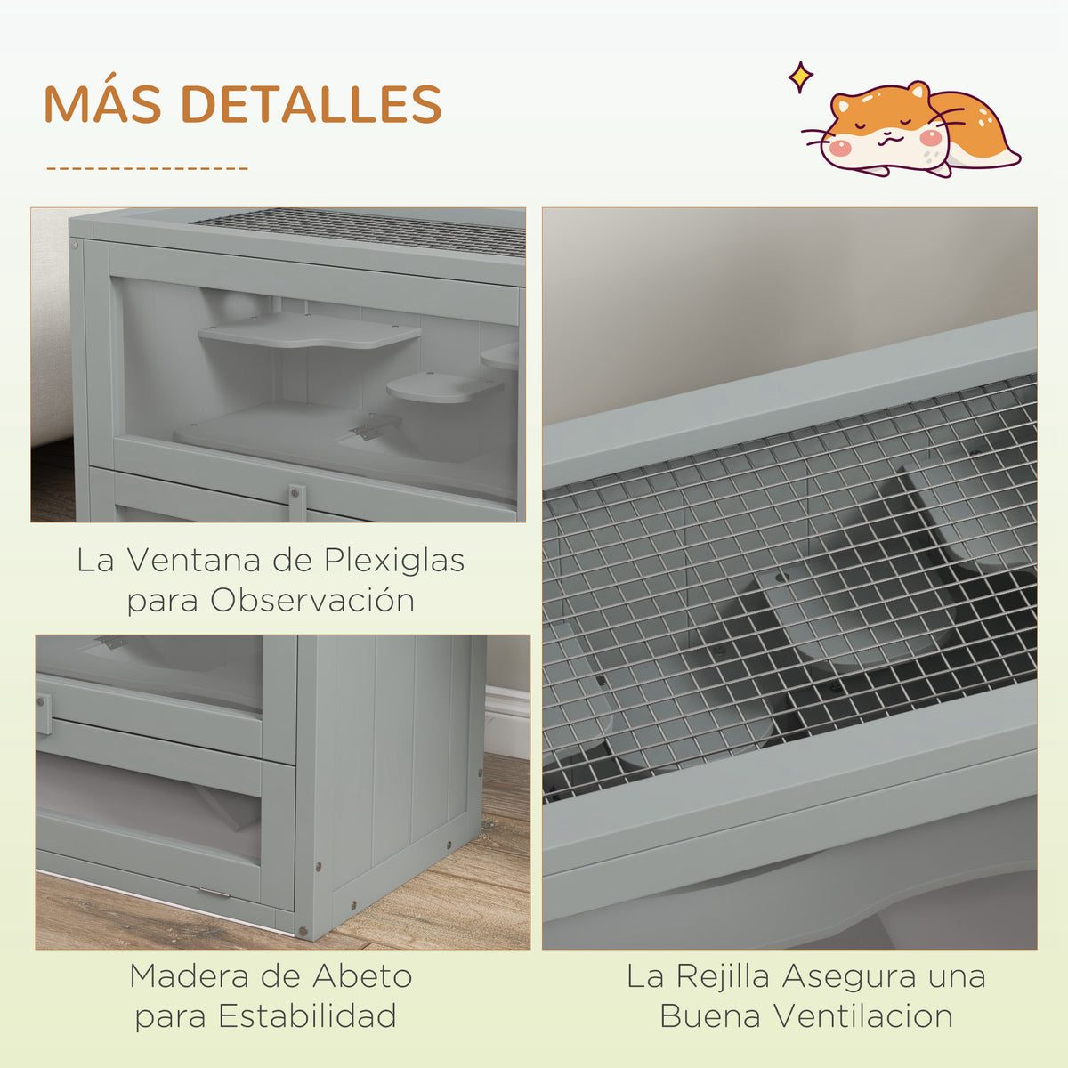 Jaula Para Hámster Pawhut Madera De Abeto Gris 60x35x42 Cm_5