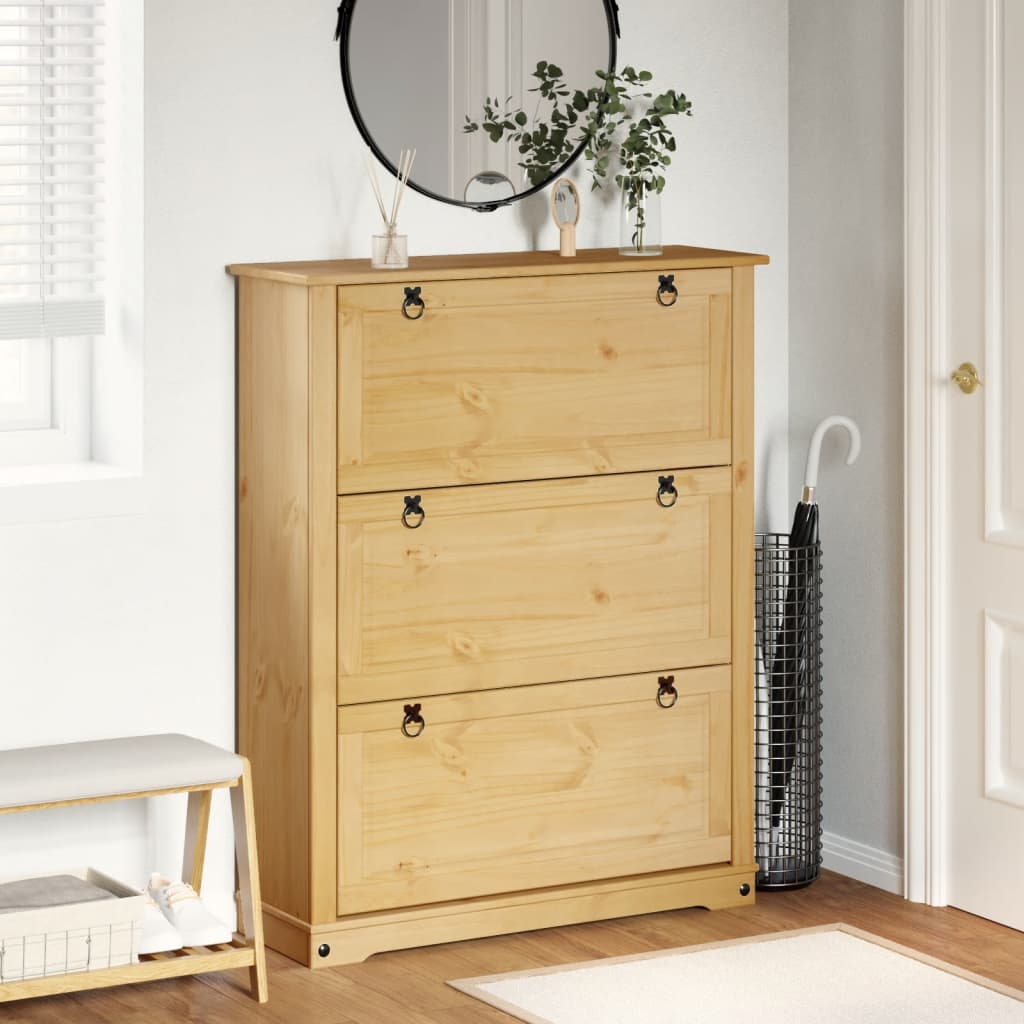 Mueble Zapatero Corona Madera Maciza De Pino 99x32x124,5 Cm / Vetonek_3