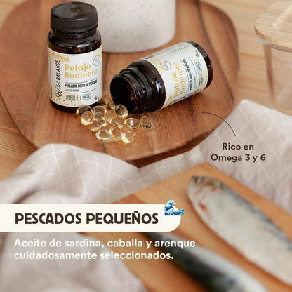Radiant Coat Natural Ómega 3 Cápsulas para Animais de Estimação Wild Balance 60 cápsulas gelatinosas