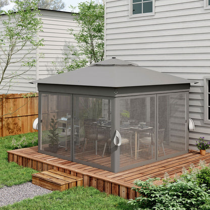 Outsunny Carpa Plegable 3x3 M Con Doble Techo 4 Mosquiteras Luces Led Gris_3