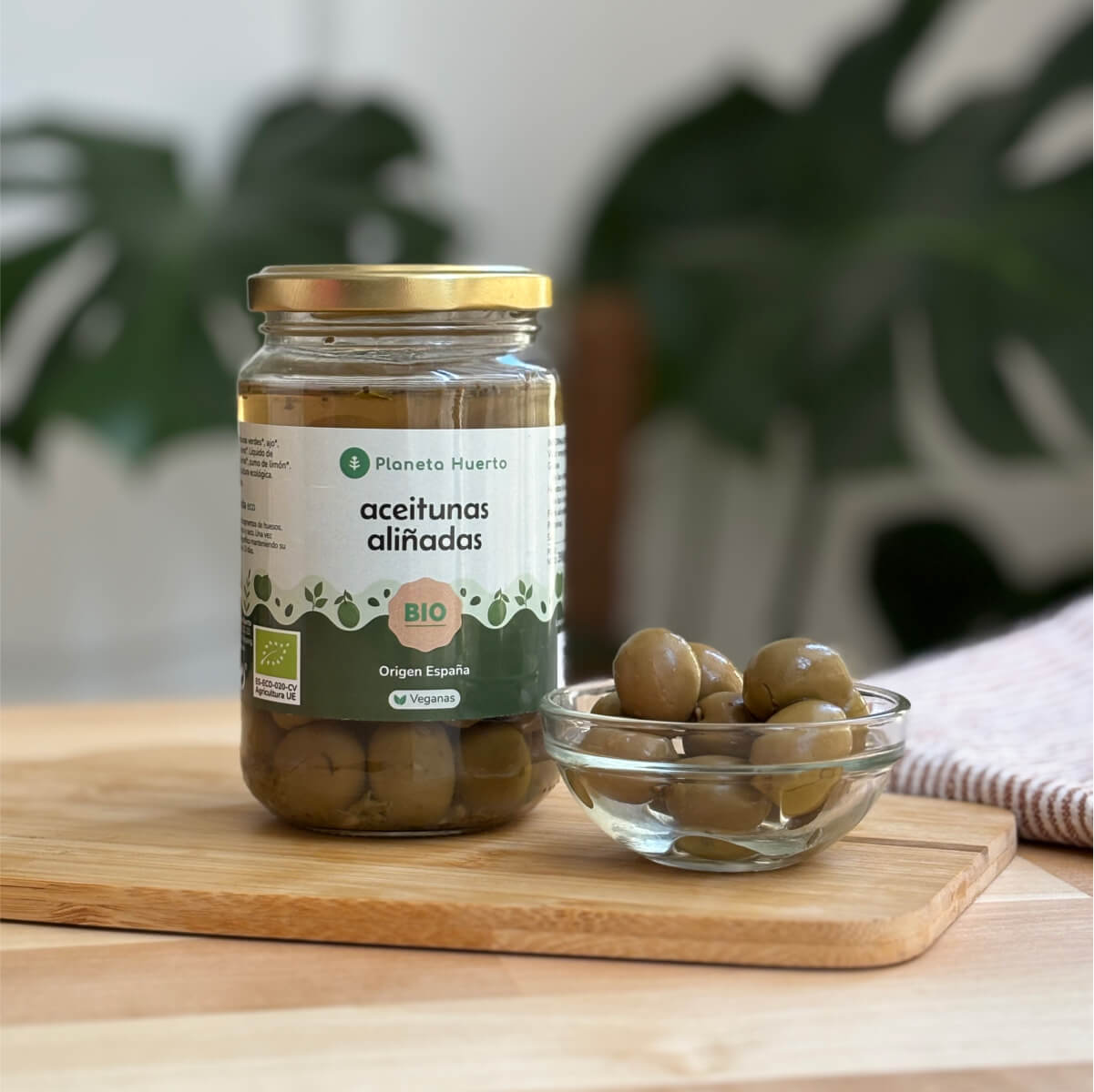 Azeitonas Verdes Temperadas Eco Planeta Huerto 390g