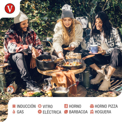Victoria Plancha Cocina Inducción Comal Hierro Fundido Esmaltado, Pizza, Tortillas 30cm Fuego, Barbacoa, 36379, Negro_3