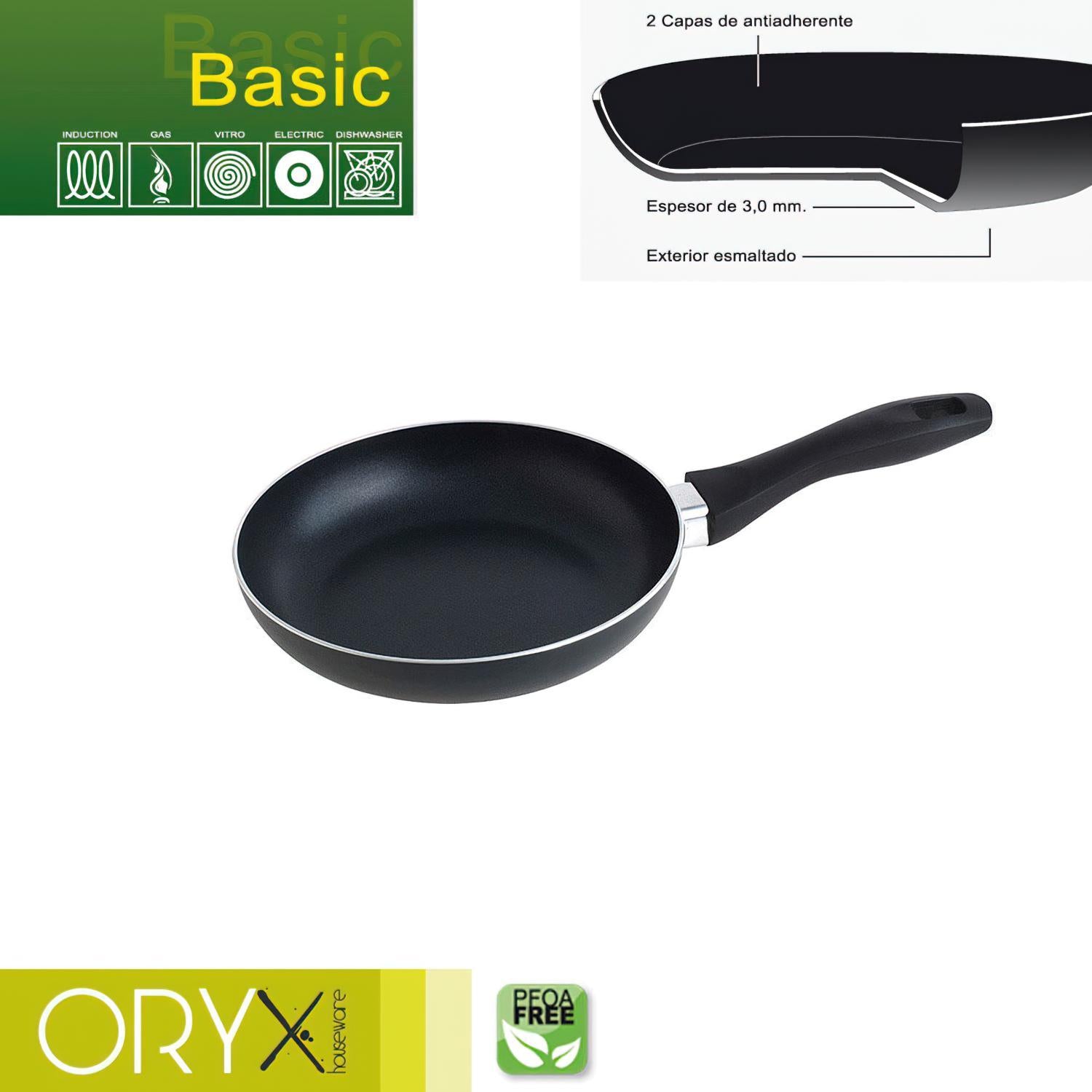 Oryx Sartén Aluminio Antiadherente Basic, Alta Resistencia, Apta Inducción, Libre Pfoa, Diámetro 20 Cm, Espesor 3 Mm.