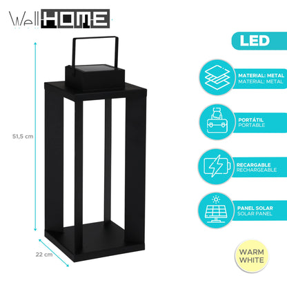 Well Home Linterna Solar De Metal En Negro Con 25 Luces Led Blanco Cálido 22x22x51,5cm_1