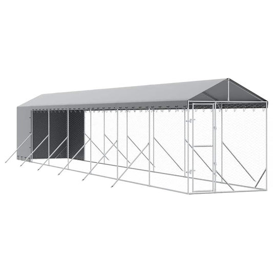Perrera De Exterior Con Toldo Acero Galvanizado Plata 2x14x2,5m_0