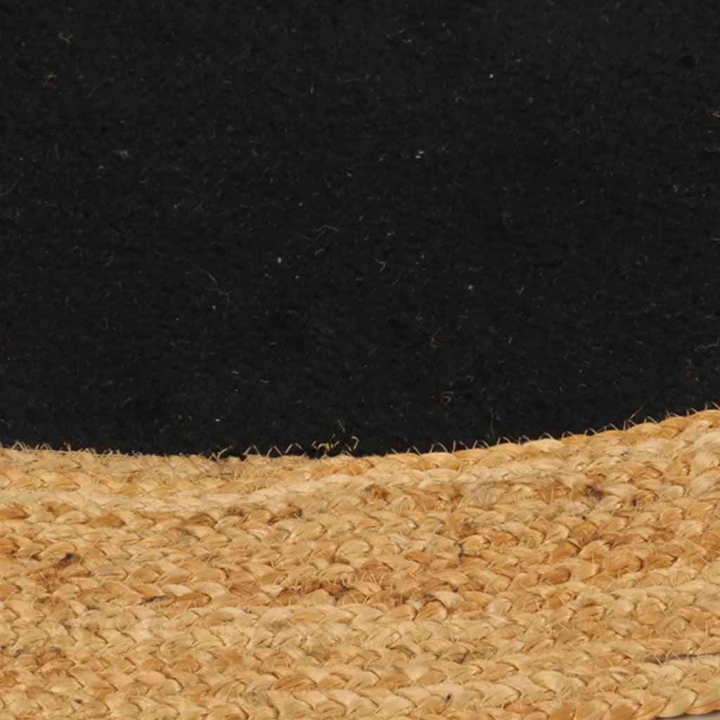 Alfombra Trenzada Yute Y Algodón Redonda Negra Y Natural 150 Cm / Vetonek_4