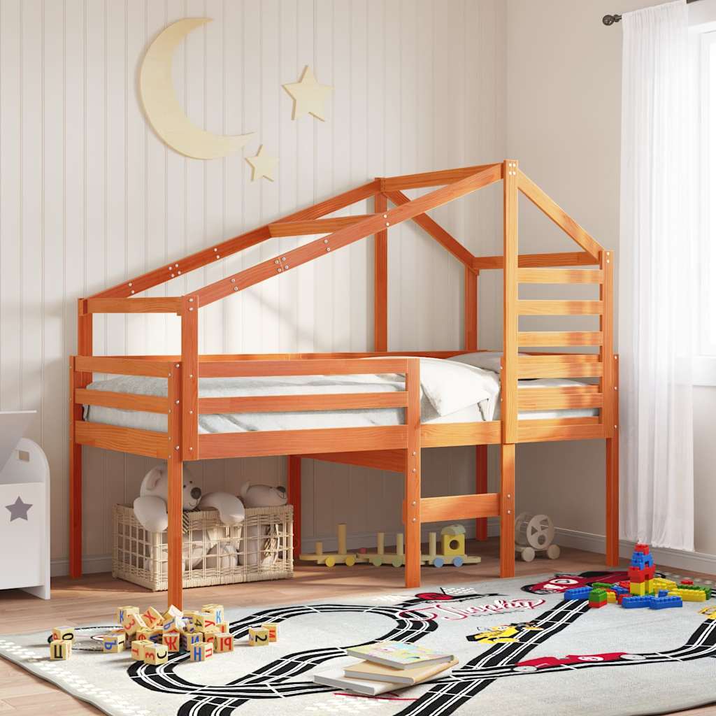Techo De Cama Infantil Madera Maciza Pino Marrón 198x87x113 Cm_1