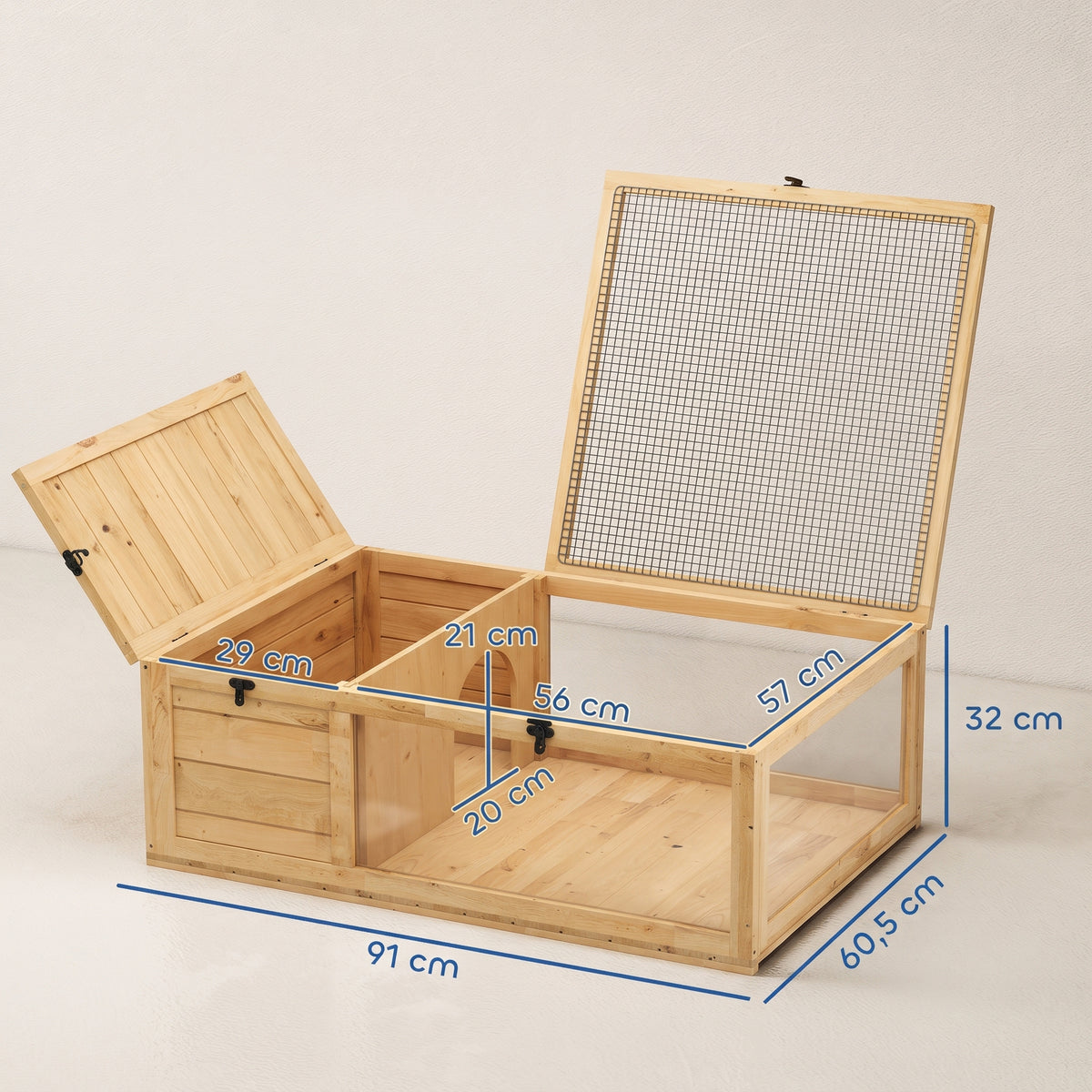 Pawhut Casa Para Tortugas De Madera Con Techo De Malla 91x60,5x32 Cm Natural_2