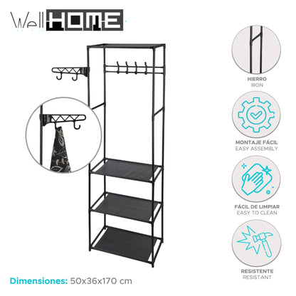 Well Home Armario Perchero Con Estantes Color Negro H.170cm_1