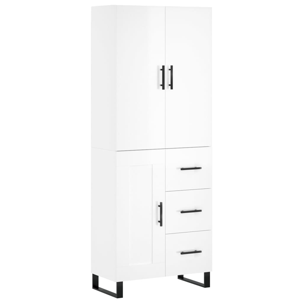 Aparador Alto Madera Contrachapada Blanco Brillo 69,5x34x180 Cm_1