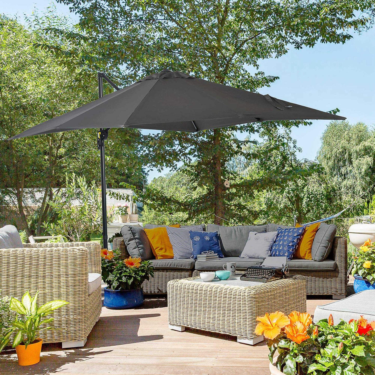 Outsunny Sombrilla De Jardín De Aluminio 245x245x245 Cm Con Manivela Gris_1