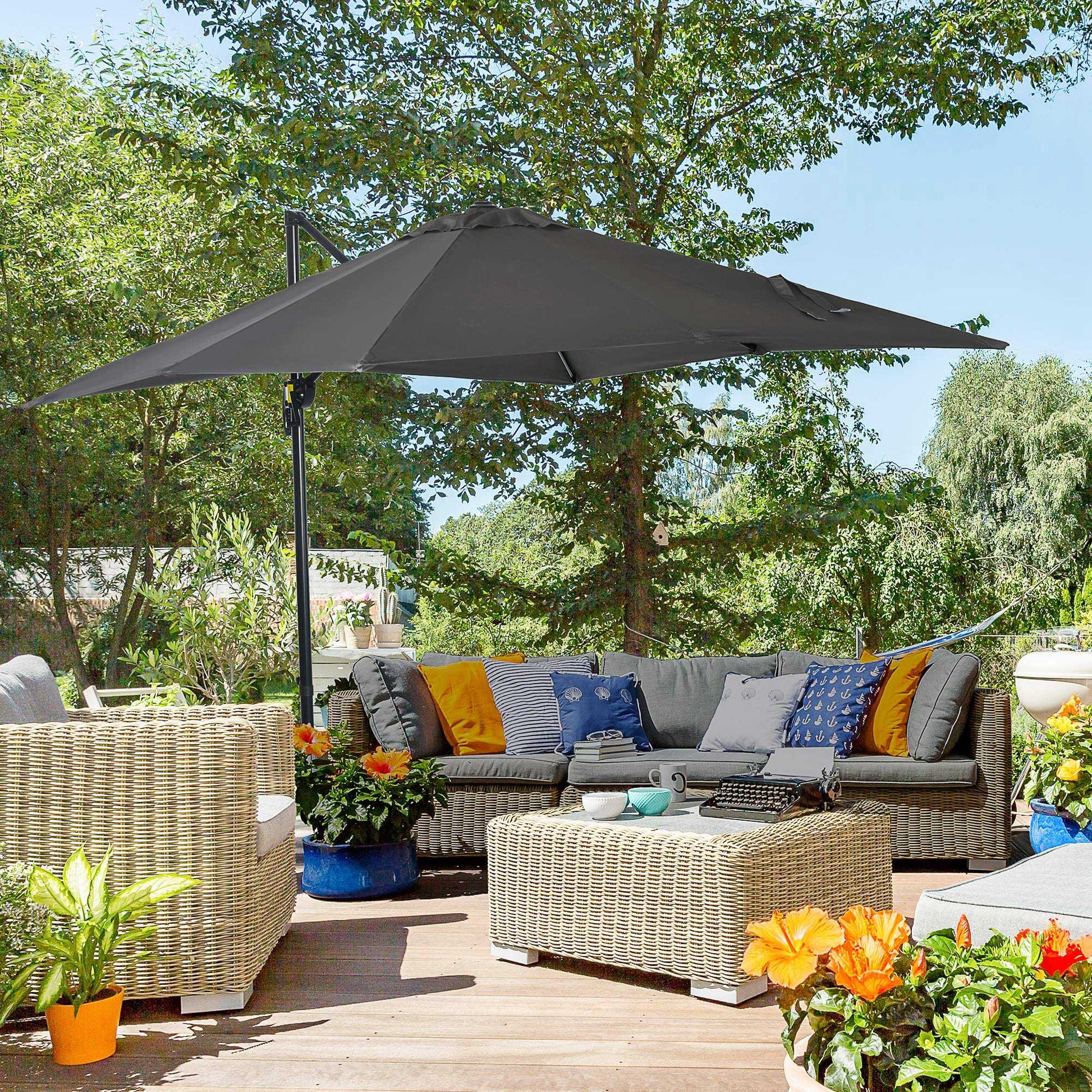 Outsunny Sombrilla De Jardín De Aluminio 245x245x245 Cm Con Manivela Gris_1