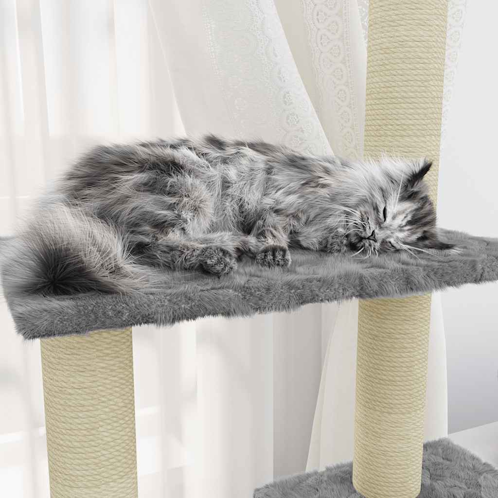 Rascador Para Gatos Con Postes De Sisal Gris Claro 155 Cm_3