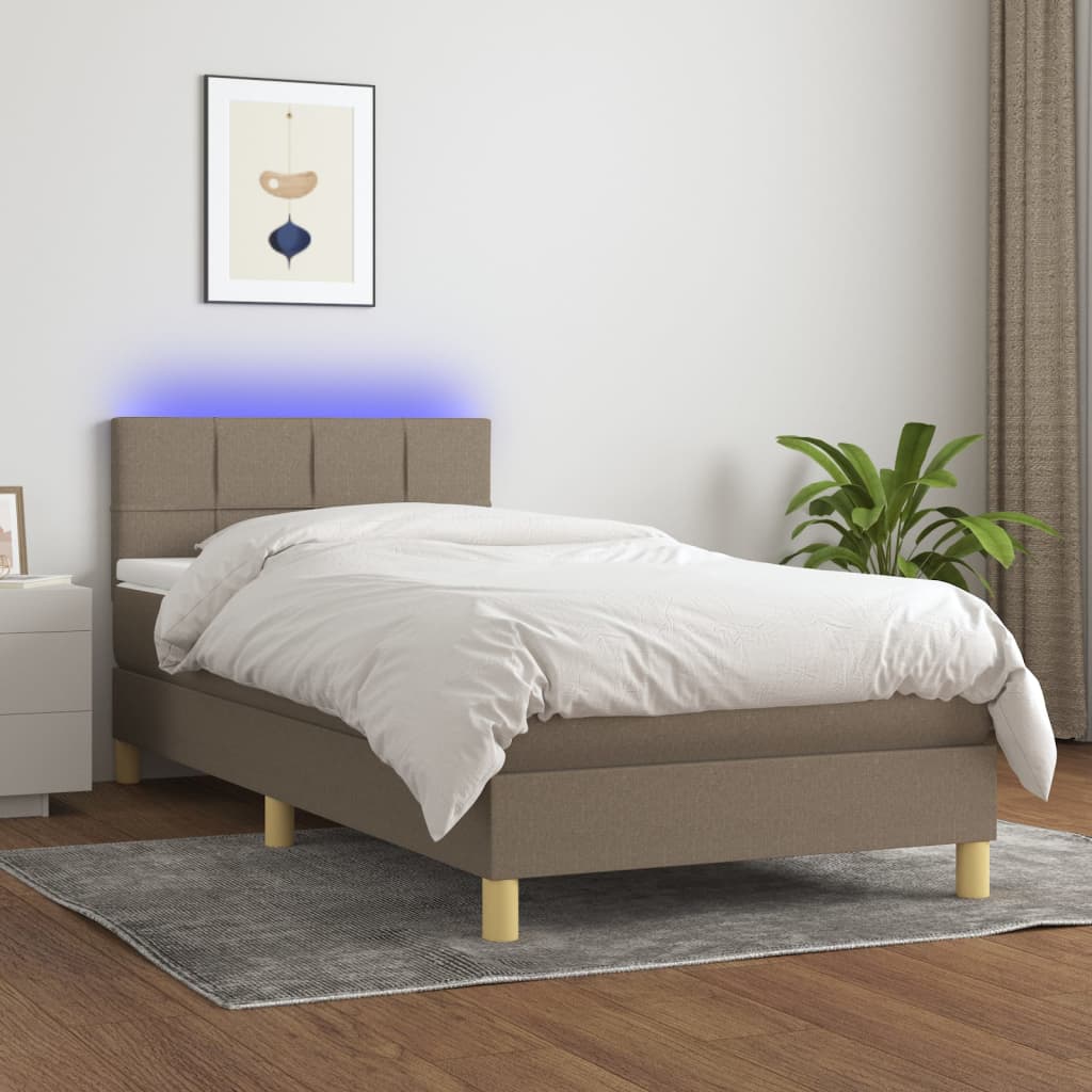 Cama Box Spring Con Colchón Led Tela Gris Taupe 100x200 Cm / Vetonek_4