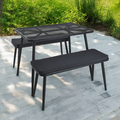 Well Home - Muebles De Jardín Mesa, 2 Sillas Malla Y Acero Con Cojines Gris Oscuro_3