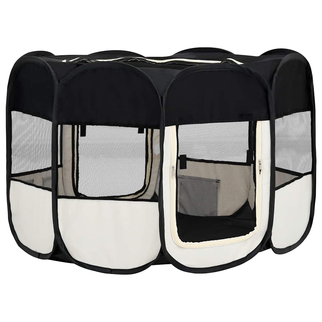 Parque De Perros Plegable Y Bolsa Transporte Negro 125x125x61cm_4