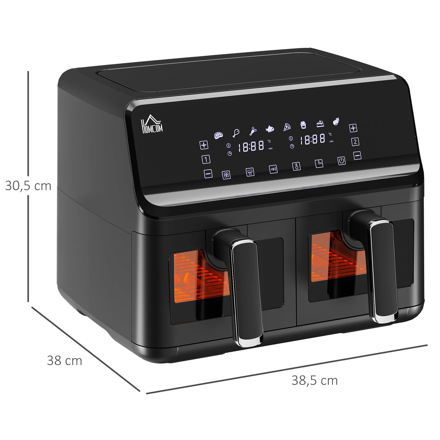 Homcom Freidora Sin Aceite Doble 8l 2500w Con 8 Programas 38,5x38x30,5 Cm Negro_2