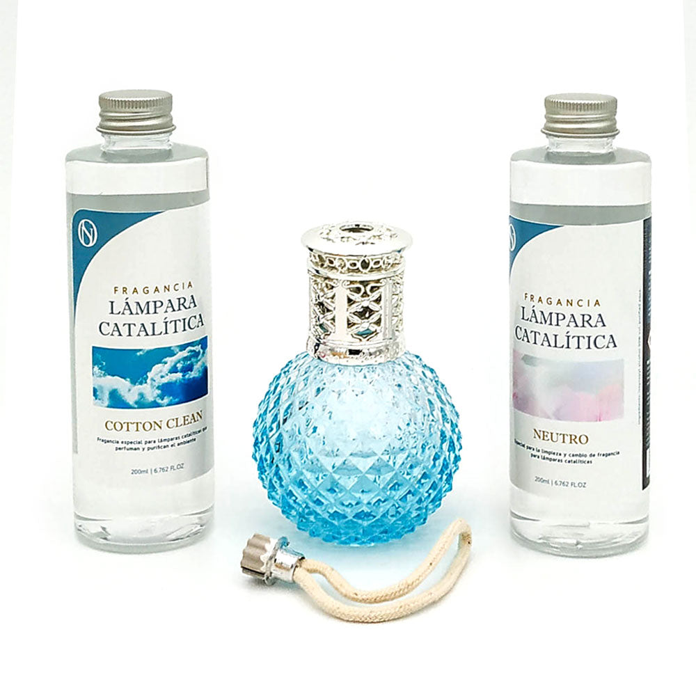 Pack Ahorro Lámpara Catalítica Blue Diamonds + Fragancia Cotton Clean 500ml + Limpiador Neutro 200ml + Mecha De Repuesto_0