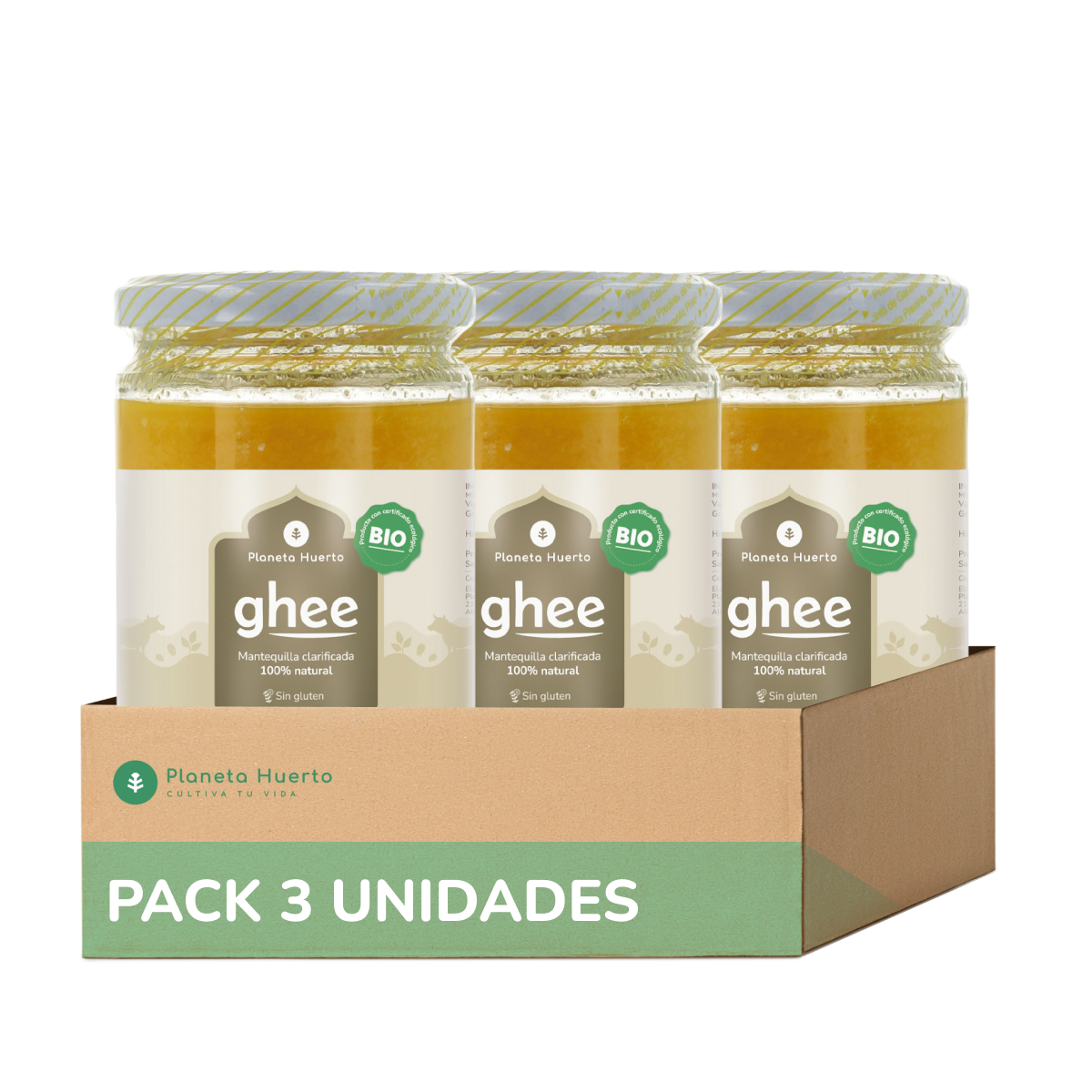 Embalagem de 3 x Ghee manteiga clarificada ECO Planeta Huerto 500 gr