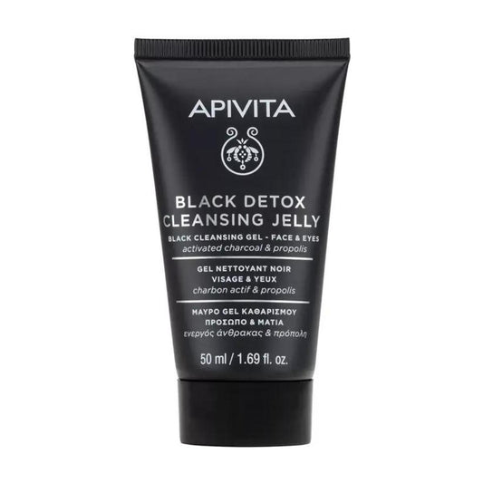 Limpador detox preto com própolis e carvão ativado, tamanho viagem, APIVITA 50 ml
