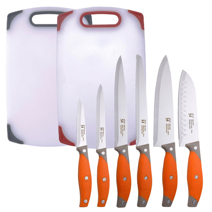 Juego De 6 Cuchillos De Cocina En Acero Inoxidable + Set De 2 Tablas De Corte_0