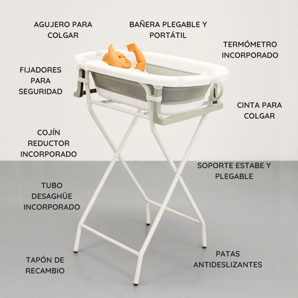 Bathby | Bañera Bebé Gris Con Cojín, Termómetro Y Soporte Plegable | Ligera, Segura Y Compacta Para Recién Nacidos_1