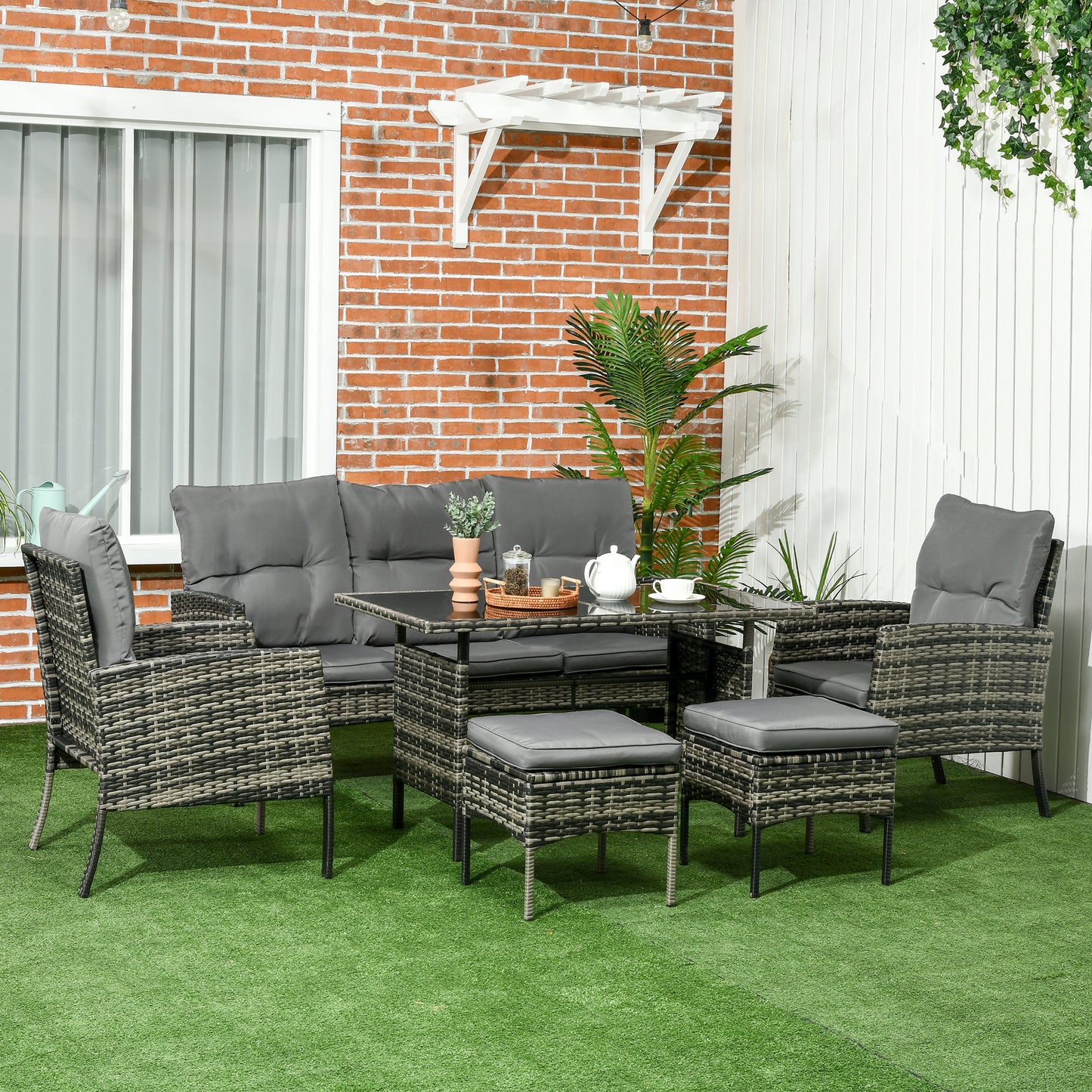 Outsunny Conjunto De Muebles De Jardín De Ratán Juego De 6 Piezas Gris_1
