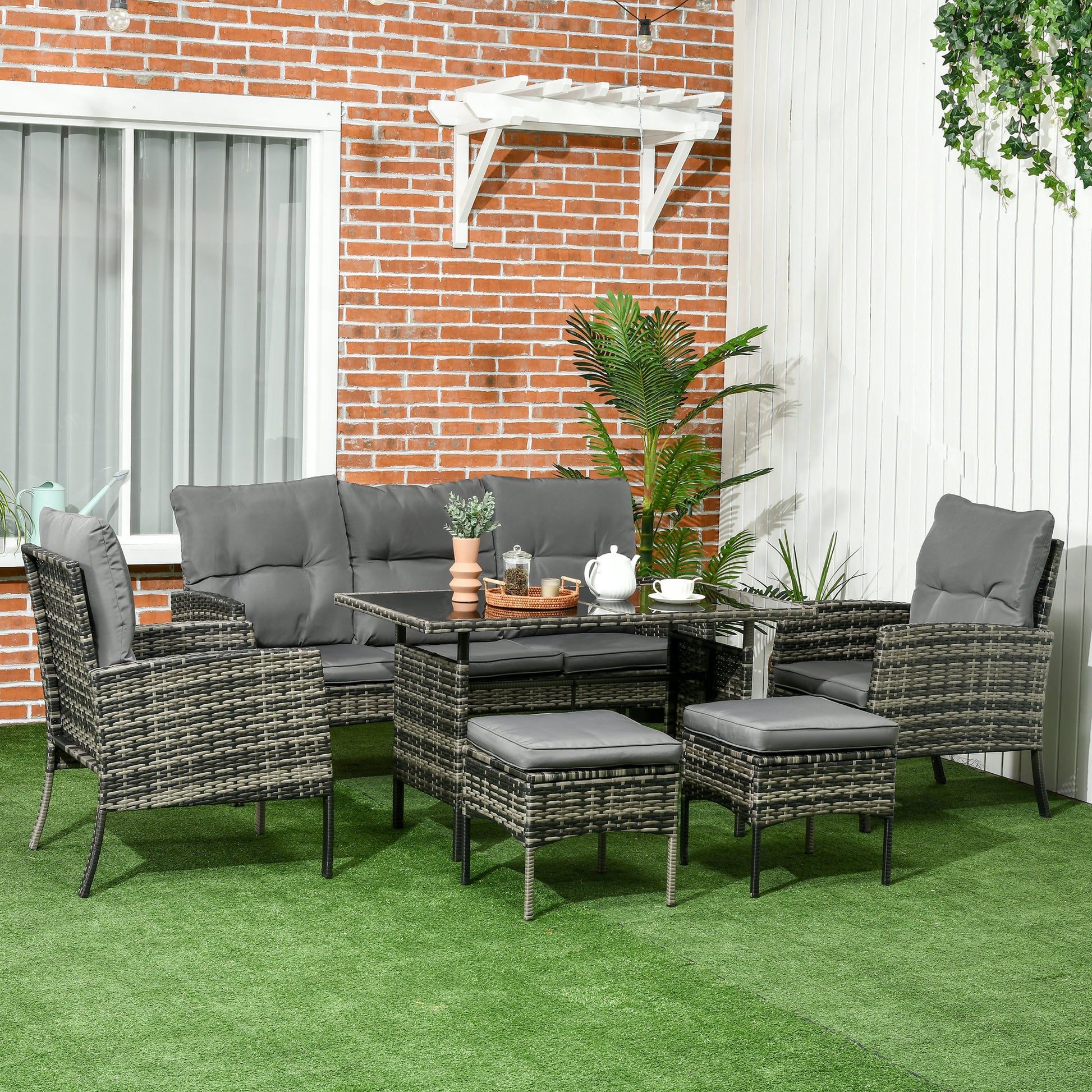 Outsunny Conjunto De Muebles De Jardín De Ratán Juego De 6 Piezas Gris_1