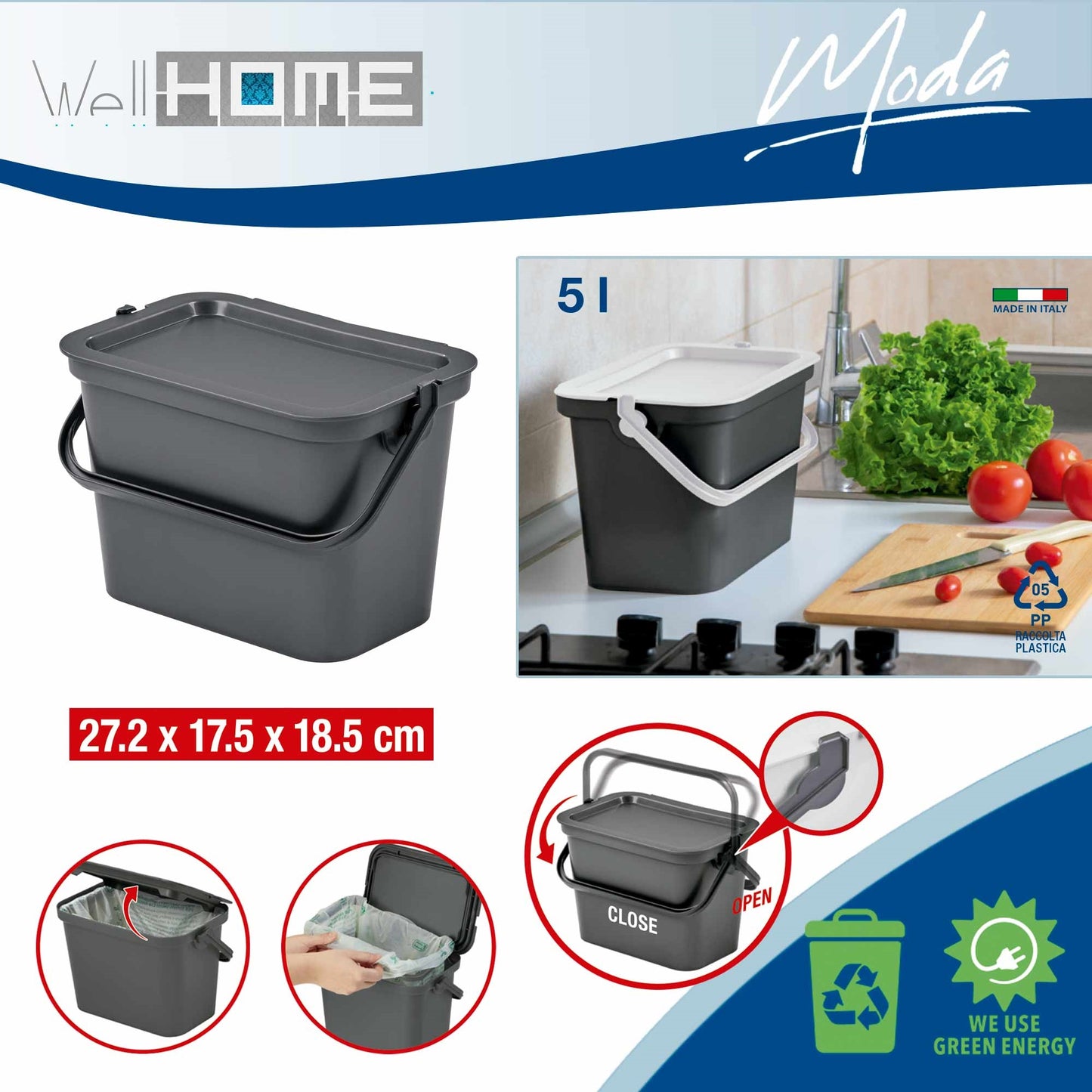 Set De 2 Papeleras moda 5l Grafito Con Asa_1
