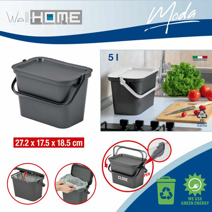 Set De 3 Papeleras moda Con Asa Grafito, Salvia Y Blanco De 5l_1