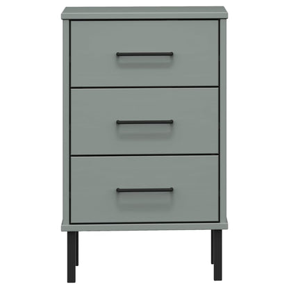 Mesita De Noche Patas De Metal Madera Maciza Pino Gris Oslo_2