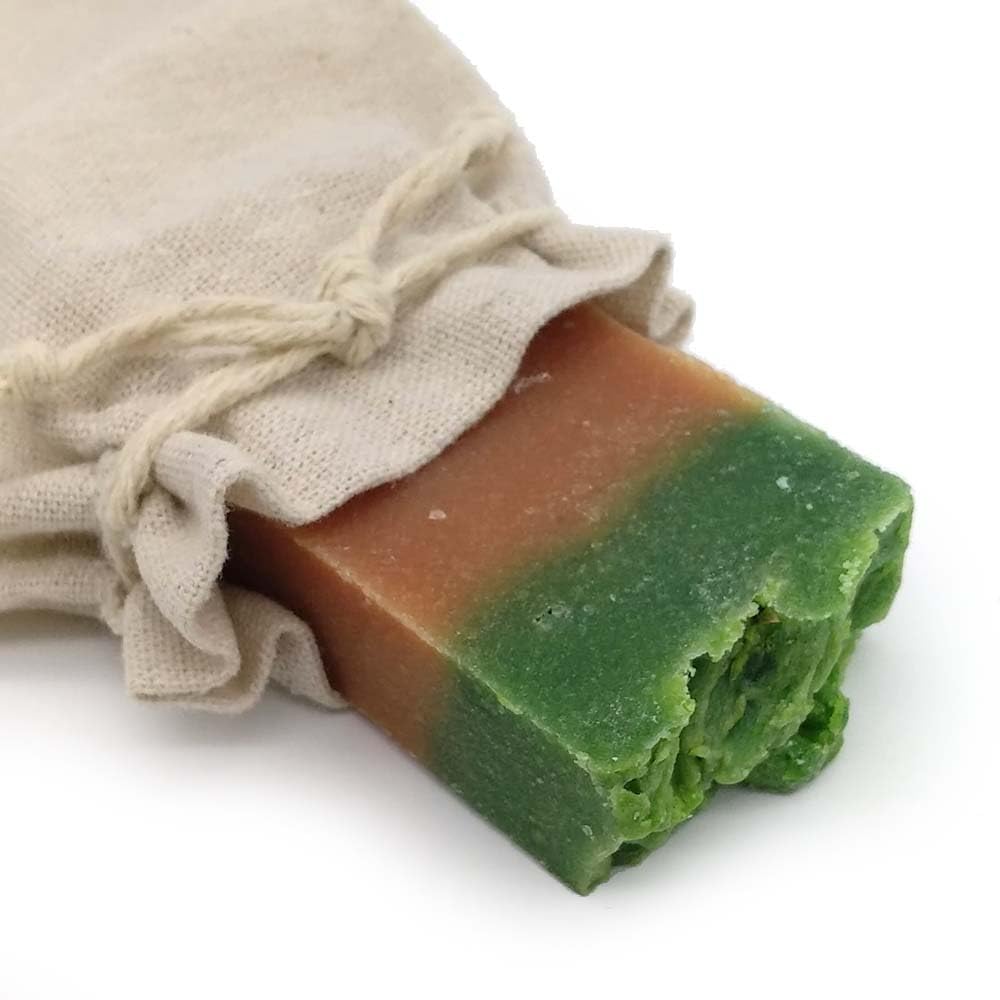Jabón Natural Papaya 90g En Bolsa Regalo De Yute. Exfoliante De Piel Sensible - Calma La Piel Irritada - Evita Acné_0