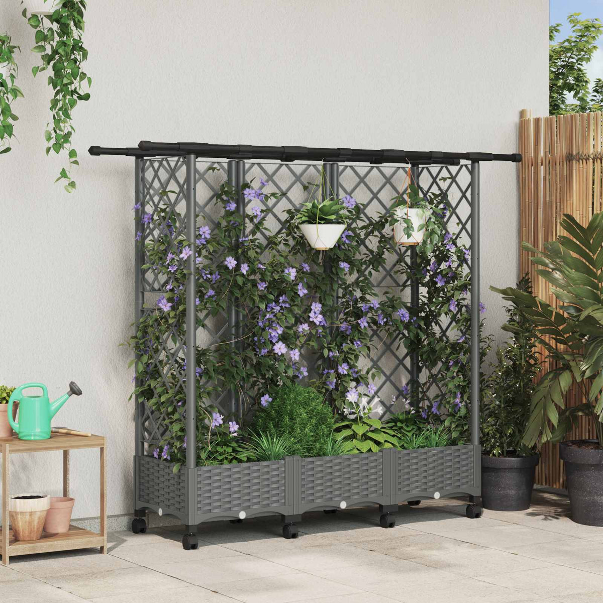 Cama Elevada Con Trellis Y Techo Gris Claro 164 X 40 X 127 Cm_1