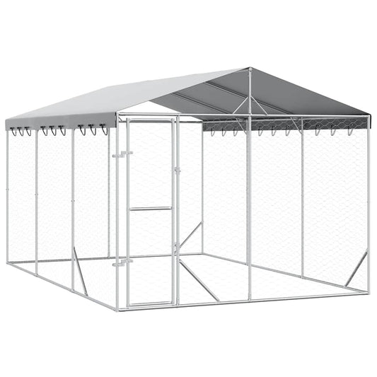 Perrera Exterior Con Techo Acero Galvanizado Plata 3x4,5x2,5 M_0