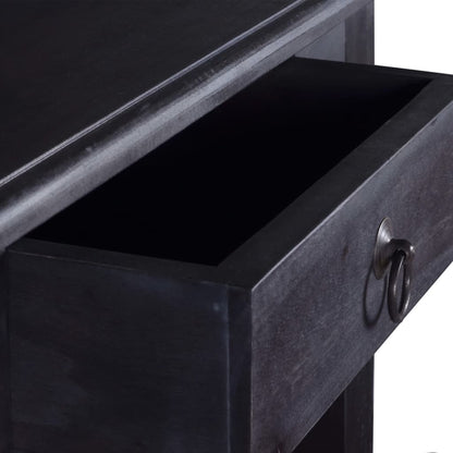 Mesa Consola Con Cajón Madera Maciza De Caoba Negro 60x30x75 Cm_4