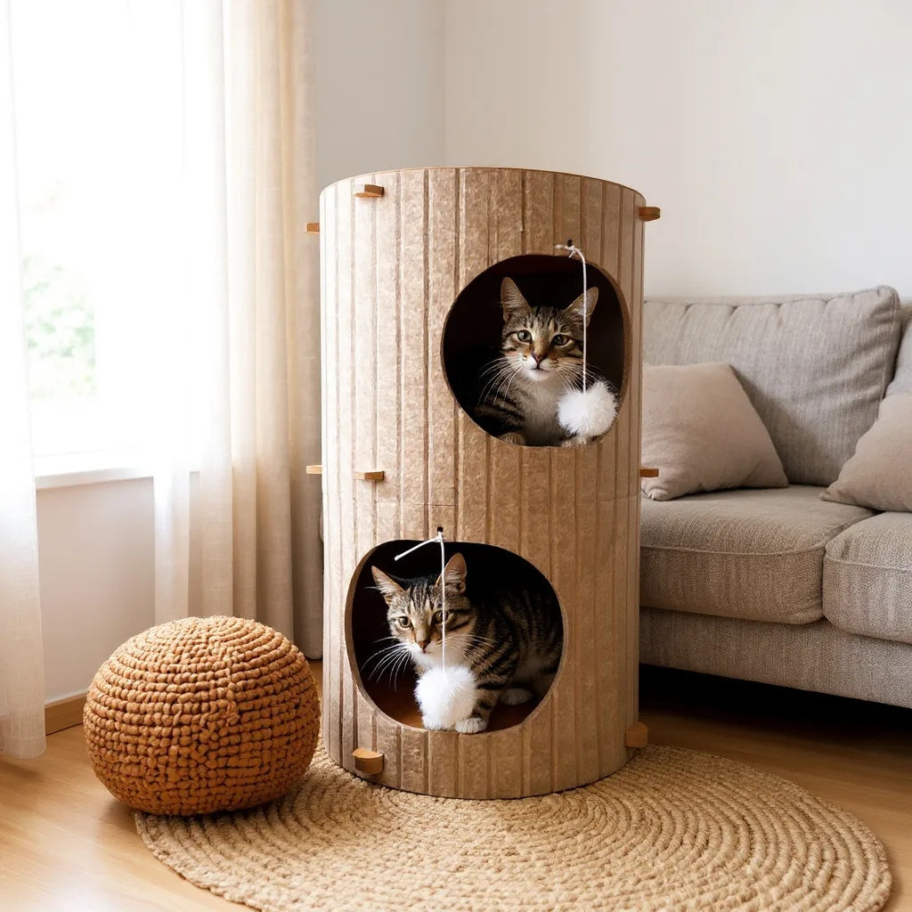Casa De Fieltro Para Gatos Mediterráneo Refugio Cálido Y Portátil De Fieltro Althea Living 60x40x40cm_5